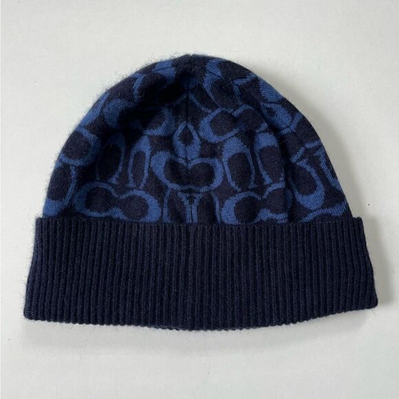 Coach Signature Navy Beanie Cashmere Blend - Picture 3 of 4